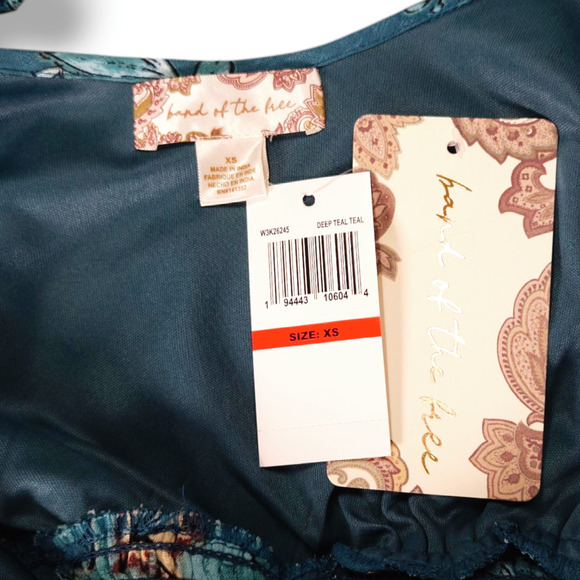 NWT Band of the Free Sybille Floral Crossover Crop Top Sz. XS [2] Deep Teal - Picture 7 of 10